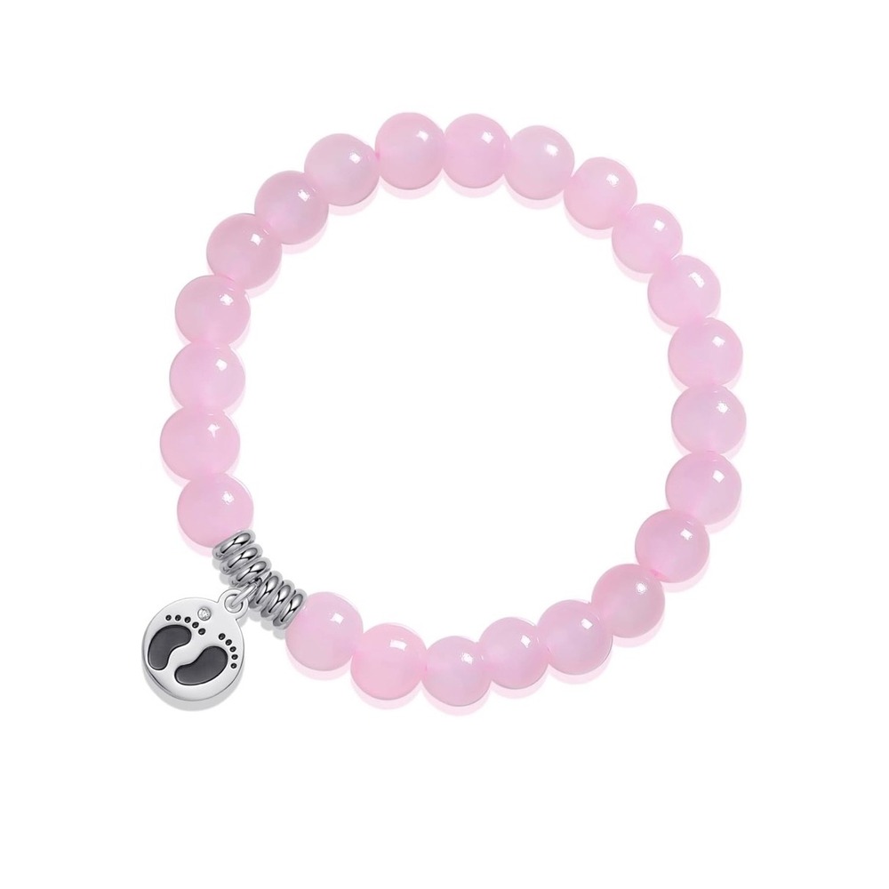 Pink Beaded Mum to Be Bracelet Baby Feet Charm Pregnancy Gift Shower Jewelry